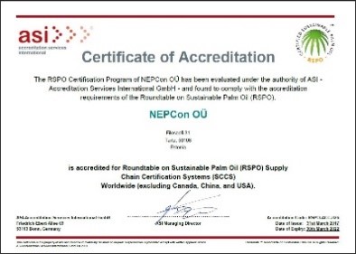 RSPO certificate
