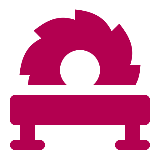 Red logo of saw machine
